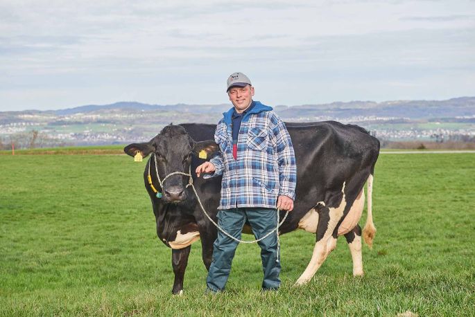 Gammerstall, Kurt Huber-Stalder, Muri_Ganzkörper mit Kuh